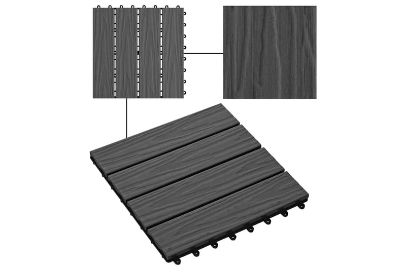Terrassebord 11 stk dyppreget WPC 30x30 cm 1 kvm svart - Grå - Balkonghelle - Terrassebord