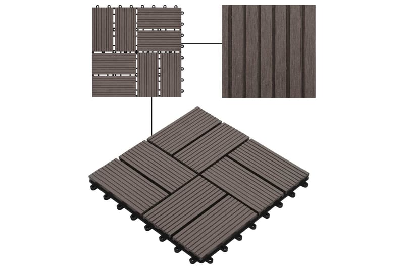 Terrassebord 11 stk WPC 30x30 cm 1 kvm mørkebrun - Svart - Balkonghelle - Terrassebord