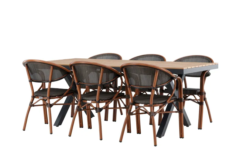 Garcia Spisegruppe 200 cm + 6 stk Vila Spisestoler Svart - Hagemøbler & utemiljø - Hagegruppe - Spisegrupper hage