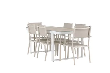 Merlo Spisegruppe 200 cm + 6 stk Copacabana Spisestoler Beige/Hvit - Hagemøbler & utemiljø - Hagegruppe - Spisegrupper hage