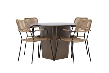 Santa Fe Spisegruppe Rund 120 cm + 4 stk Hochanas Spisestoler Svart/Brun - Hagemøbler & utemiljø - Hagegruppe - Spisegrupper hage