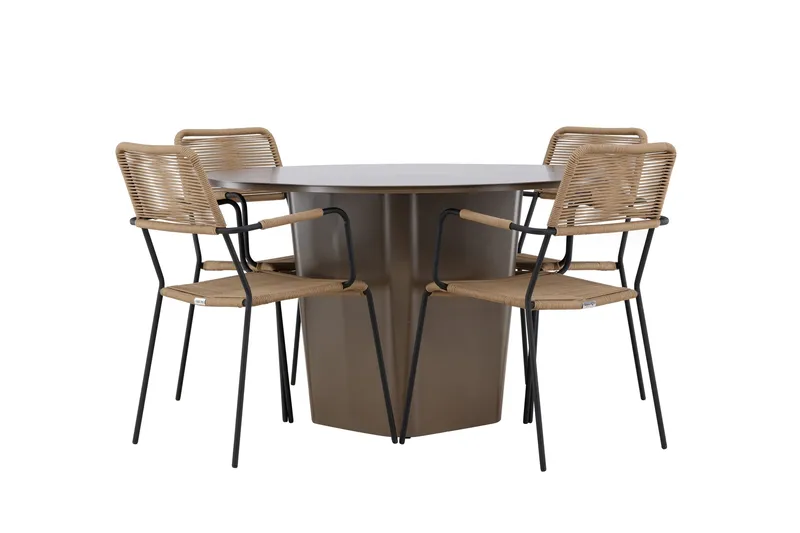 Santa Fe Spisegruppe Rund 120 cm + 4 stk Hochanas Spisestoler Svart/Brun