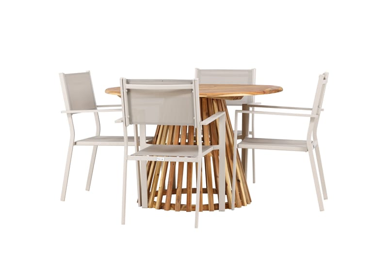 Lumpur Spisegruppe Rund 120 cm + 4 stk Copacabana Spisestoler Beige - Hagemøbler & utemiljø - Hagegruppe - Spisegrupper hage