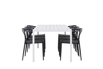Break Spisegruppe 205 cm + 6 stk Stina Spisestoler Svart/Hvit - Hagemøbler & utemiljø - Hagegruppe - Spisegrupper hage