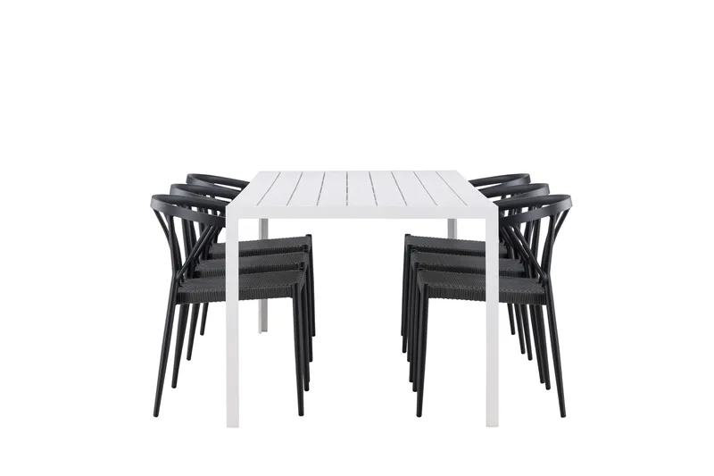 Break Spisegruppe 205 cm + 6 stk Stina Spisestoler Svart/Hvit - Hagemøbler & utemiljø - Hagegruppe - Spisegrupper hage