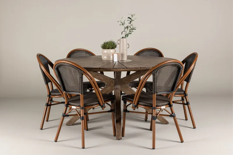 Rosario Spisegruppe Rund 140 cm + 6 stk Guarda Spisestoler Svart/Brun - Hagemøbler & utemiljø - Hagegruppe - Spisegrupper hage