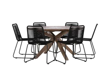 Rosario Spisegruppe Rund 140 cm + 6 stk Linero Spisestoler Svart/Brun - Hagemøbler & utemiljø - Hagegruppe - Spisegrupper hage