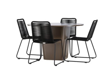 Santa Fe Spisegruppe Rund 120 cm + 4 stk Linero Spisestoler Svart/Brun - Hagemøbler & utemiljø - Hagegruppe - Spisegrupper hage