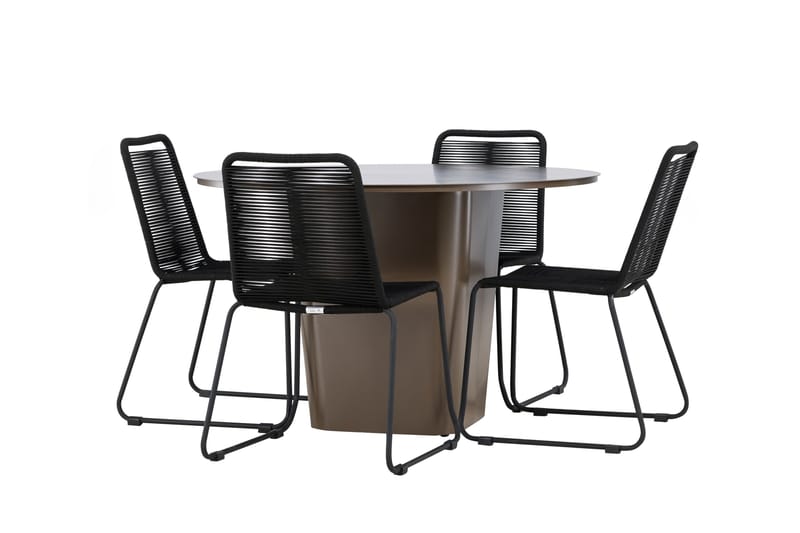 Santa Fe Spisegruppe Rund 120 cm + 4 stk Linero Spisestoler Svart/Brun - Hagemøbler & utemiljø - Hagegruppe - Spisegrupper hage