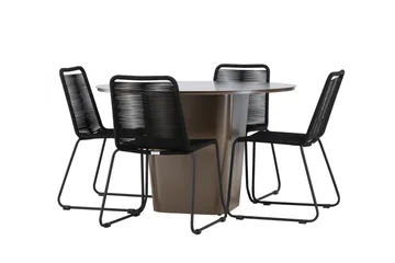 Santa Fe Spisegruppe Rund 120 cm + 4 stk Linero Spisestoler Svart/Brun - Hagemøbler & utemiljø - Hagegruppe - Spisegrupper hage