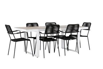 Merlo Spisegruppe 200 cm + 6 stk Hochanas Spisestoler Svart/Brun - Hagemøbler & utemiljø - Hagegruppe - Spisegrupper hage