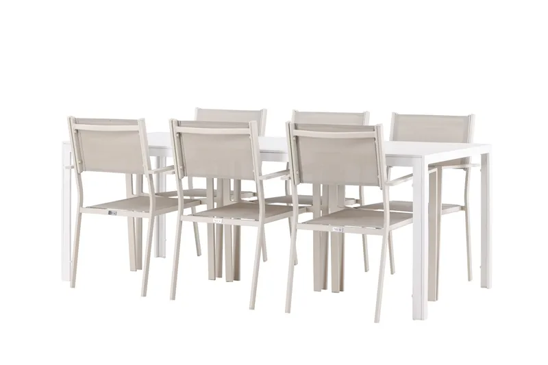 Break Spisegruppe 205 cm + 6 stk Copacabana Spisestoler Beige/Hvit