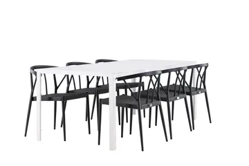 Break Spisegruppe 205 cm + 6 stk Stina Spisestoler Svart/Hvit - Hagemøbler & utemiljø - Hagegruppe - Spisegrupper hage