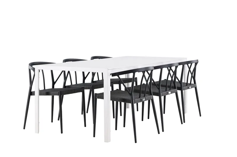 Break Spisegruppe 205 cm + 6 stk Stina Spisestoler Svart/Hvit - Hagemøbler & utemiljø - Hagegruppe - Spisegrupper hage