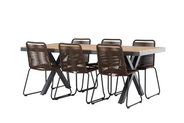 Garcia Spisegruppe 200 cm + 6 stk Lindos Spisestoler Brun/Svart - Hagemøbler & utemiljø - Hagegruppe - Spisegrupper hage