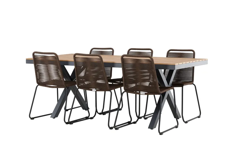 Garcia Spisegruppe 200 cm + 6 stk Lindos Spisestoler Brun/Svart - Hagemøbler & utemiljø - Hagegruppe - Spisegrupper hage