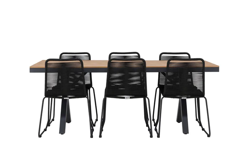 Garcia Spisegruppe 200 cm + 6 stk Linero Spisestoler Svart - Hagemøbler & utemiljø - Hagegruppe - Spisegrupper hage