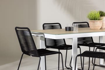Merlo Spisegruppe 200 cm + 6 stk Linero Spisestoler Svart/Hvit - Hagemøbler & utemiljø - Hagegruppe - Spisegrupper hage