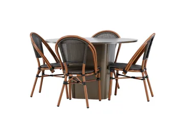 Santa Fe Spisegruppe Rund 120 cm + 4 stk Guarda Spisestoler Svart/Brun - Hagemøbler & utemiljø - Hagegruppe - Spisegrupper hage