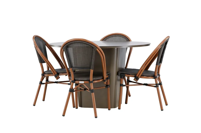 Santa Fe Spisegruppe Rund 120 cm + 4 stk Guarda Spisestoler Svart/Brun - Hagemøbler & utemiljø - Hagegruppe - Spisegrupper hage