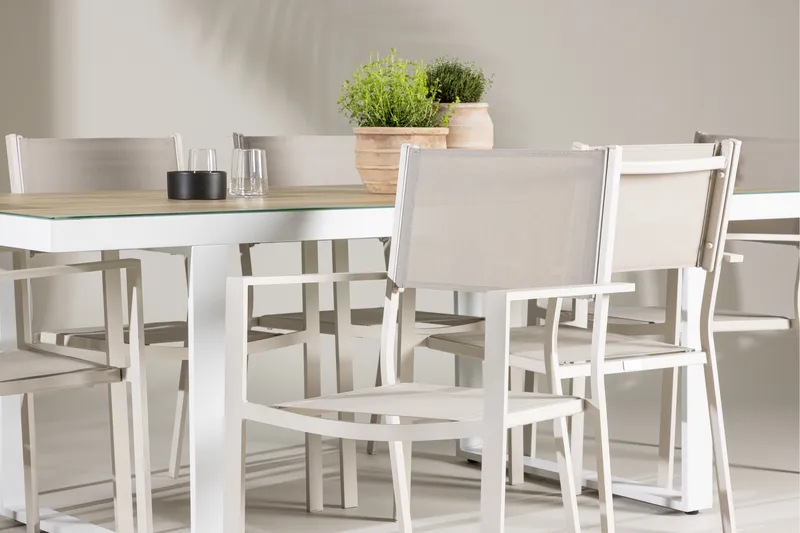 Merlo Spisegruppe 200 cm + 6 stk Copacabana Spisestoler Beige/Hvit - Hagemøbler & utemiljø - Hagegruppe - Spisegrupper hage