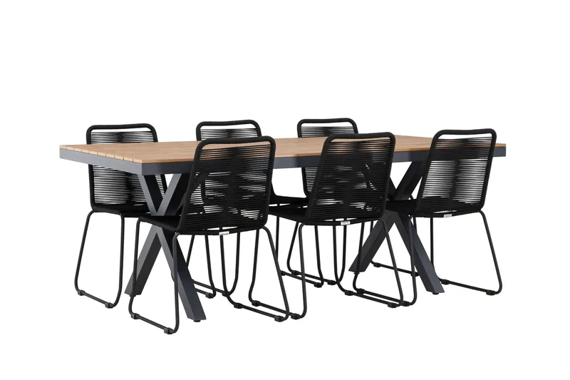 Garcia Spisegruppe 200 cm + 6 stk Linero Spisestoler Svart - Hagemøbler & utemiljø - Hagegruppe - Spisegrupper hage