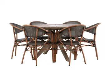 Rosario Spisegruppe Rund 140 cm + 6 stk Vila Spisestoler Svart/Brun - Hagemøbler & utemiljø - Hagegruppe - Spisegrupper hage