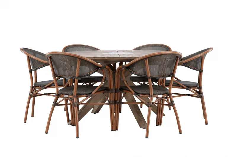 Rosario Spisegruppe Rund 140 cm + 6 stk Vila Spisestoler Svart/Brun - Hagemøbler & utemiljø - Hagegruppe - Spisegrupper hage