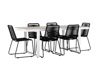 Merlo Spisegruppe 200 cm + 6 stk Linero Spisestoler Svart/Hvit - Hagemøbler & utemiljø - Hagegruppe - Spisegrupper hage