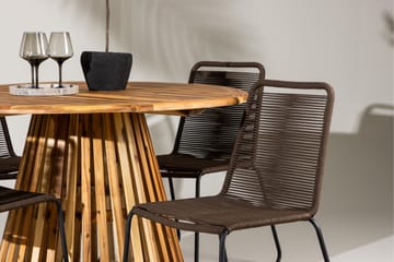 Lumpur Spisegruppe Rund 120 cm + 4 stk Lindos Spisestoler Brun - Hagemøbler & utemiljø - Hagegruppe - Spisegrupper hage