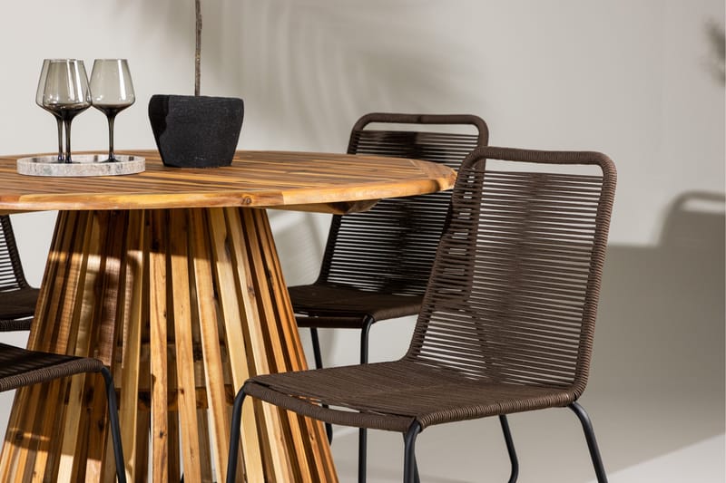 Lumpur Spisegruppe Rund 120 cm + 4 stk Lindos Spisestoler Brun - Hagemøbler & utemiljø - Hagegruppe - Spisegrupper hage
