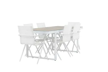 Merlo Spisegruppe 200 cm + 6 stk Alling Spisestoler Hvit - Hagemøbler & utemiljø - Hagegruppe - Spisegrupper hage