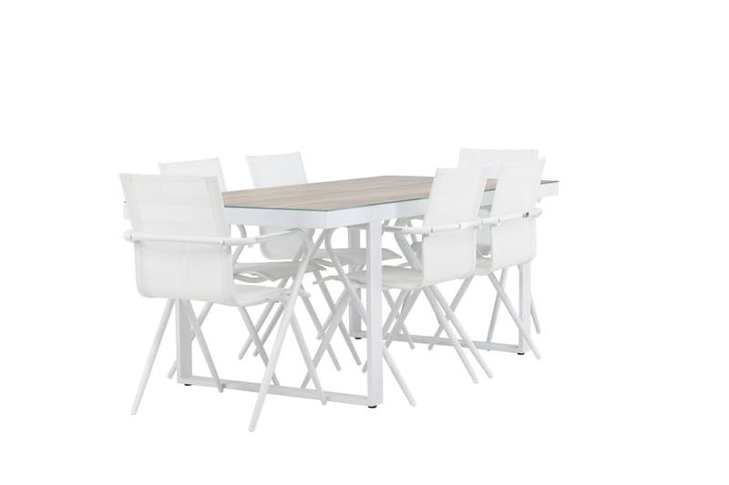 Merlo Spisegruppe 200 cm + 6 stk Alling Spisestoler Hvit - Hagemøbler & utemiljø - Hagegruppe - Spisegrupper hage
