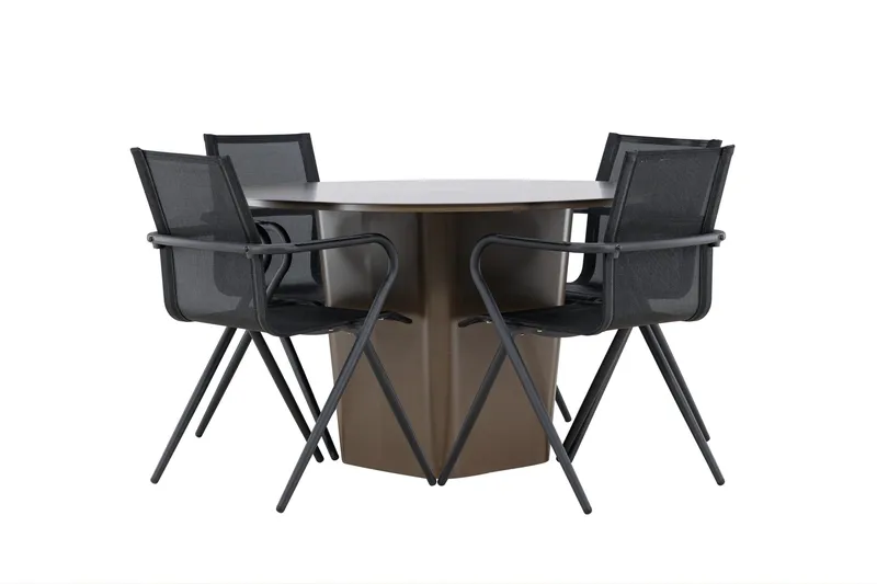 Santa Fe Spisegruppe Rund 120 cm + 4 stk Alling Spisestoler Svart/Brun