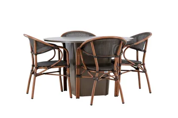 Santa Fe Spisegruppe Rund 120 cm + 4 stk Vila Spisestoler Svart/Brun - Hagemøbler & utemiljø - Hagegruppe - Spisegrupper hage