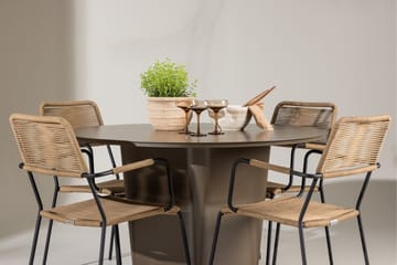 Santa Fe Spisegruppe Rund 120 cm + 4 stk Hochanas Spisestoler Svart/Brun - Hagemøbler & utemiljø - Hagegruppe - Spisegrupper hage