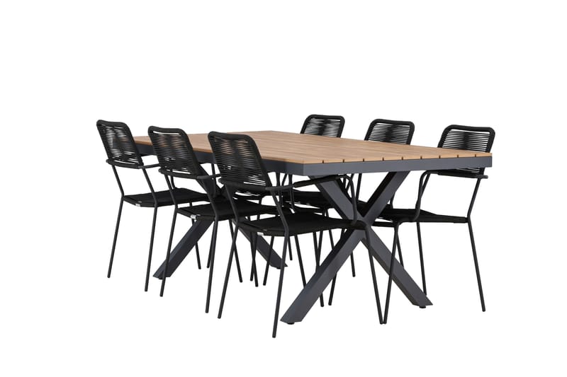 Garcia Spisegruppe 200 cm + 6 stk Hochanas Spisestoler Svart/Brun - Hagemøbler & utemiljø - Hagegruppe - Spisegrupper hage