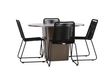 Santa Fe Spisegruppe Rund 120 cm + 4 stk Linero Spisestoler Svart/Brun - Hagemøbler & utemiljø - Hagegruppe - Spisegrupper hage