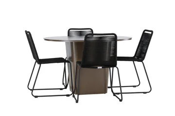 Santa Fe Spisegruppe Rund 120 cm + 4 stk Linero Spisestoler Svart/Brun - Hagemøbler & utemiljø - Hagegruppe - Spisegrupper hage