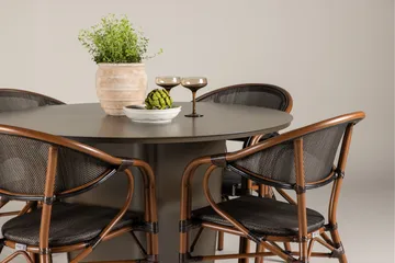 Santa Fe Spisegruppe Rund 120 cm + 4 stk Vila Spisestoler Svart/Brun - Hagemøbler & utemiljø - Hagegruppe - Spisegrupper hage