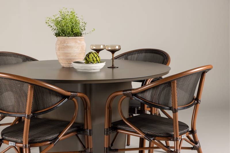 Santa Fe Spisegruppe Rund 120 cm + 4 stk Vila Spisestoler Svart/Brun - Hagemøbler & utemiljø - Hagegruppe - Spisegrupper hage