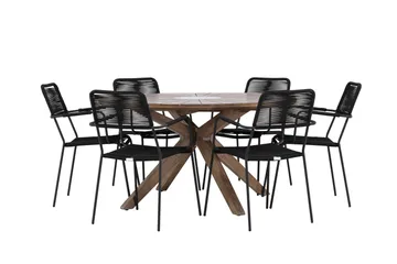 Rosario Spisegruppe Rund 140 cm + 6 stk Hochanas Spisestoler Svart/Brun - Hagemøbler & utemiljø - Hagegruppe - Spisegrupper hage
