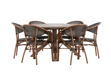 Rosario Spisegruppe Rund 140 cm + 6 stk Vila Spisestoler Svart/Brun - Hagemøbler & utemiljø - Hagegruppe - Spisegrupper hage