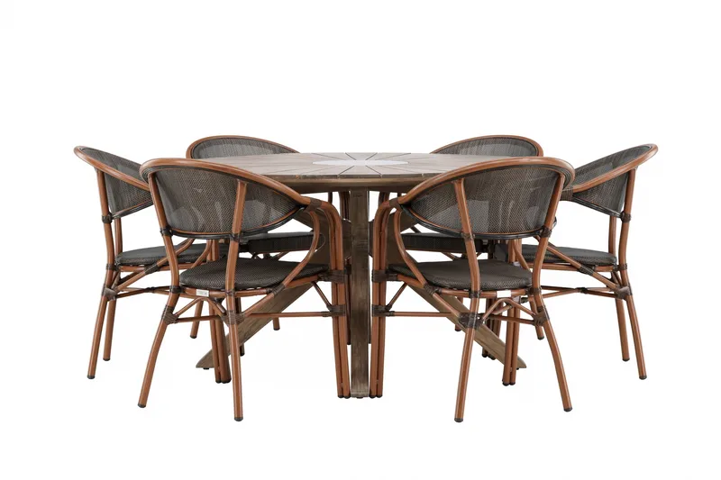 Rosario Spisegruppe Rund 140 cm + 6 stk Vila Spisestoler Svart/Brun