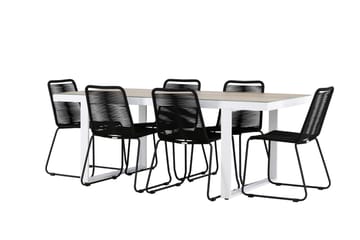Merlo Spisegruppe 200 cm + 6 stk Linero Spisestoler Svart/Hvit - Hagemøbler & utemiljø - Hagegruppe - Spisegrupper hage