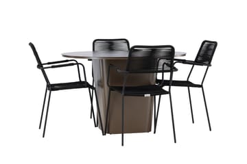 Santa Fe Spisegruppe Rund 120 cm + 4 stk Hochanas Spisestoler Svart/Brun - Hagemøbler & utemiljø - Hagegruppe - Spisegrupper hage