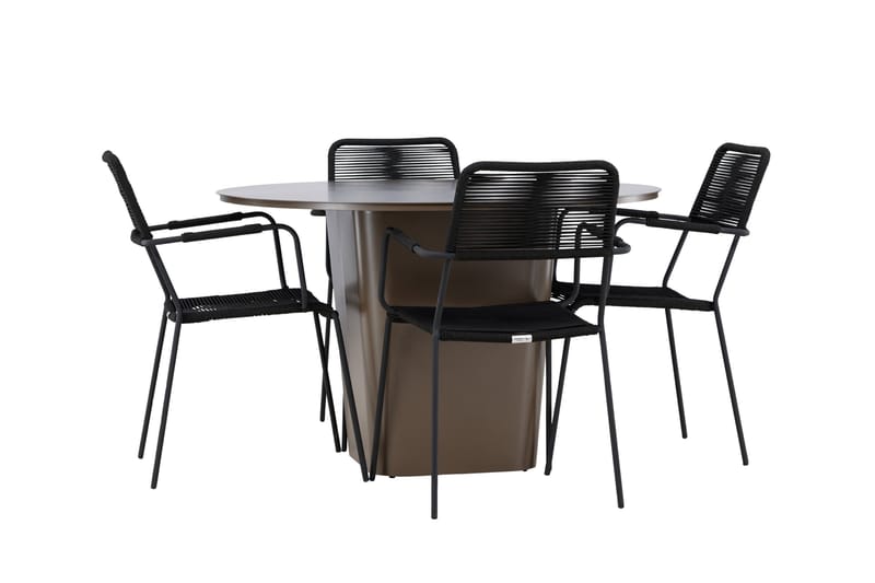 Santa Fe Spisegruppe Rund 120 cm + 4 stk Hochanas Spisestoler Svart/Brun - Hagemøbler & utemiljø - Hagegruppe - Spisegrupper hage