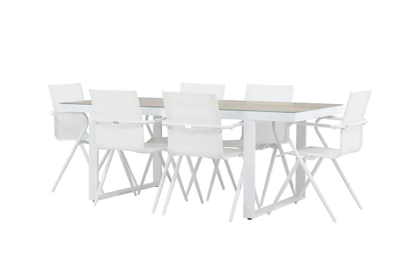 Merlo Spisegruppe 200 cm + 6 stk Alling Spisestoler Hvit