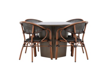 Santa Fe Spisegruppe Rund 120 cm + 4 stk Vila Spisestoler Svart/Brun - Hagemøbler & utemiljø - Hagegruppe - Spisegrupper hage