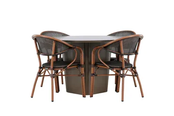 Santa Fe Spisegruppe Rund 120 cm + 4 stk Vila Spisestoler Svart/Brun - Hagemøbler & utemiljø - Hagegruppe - Spisegrupper hage
